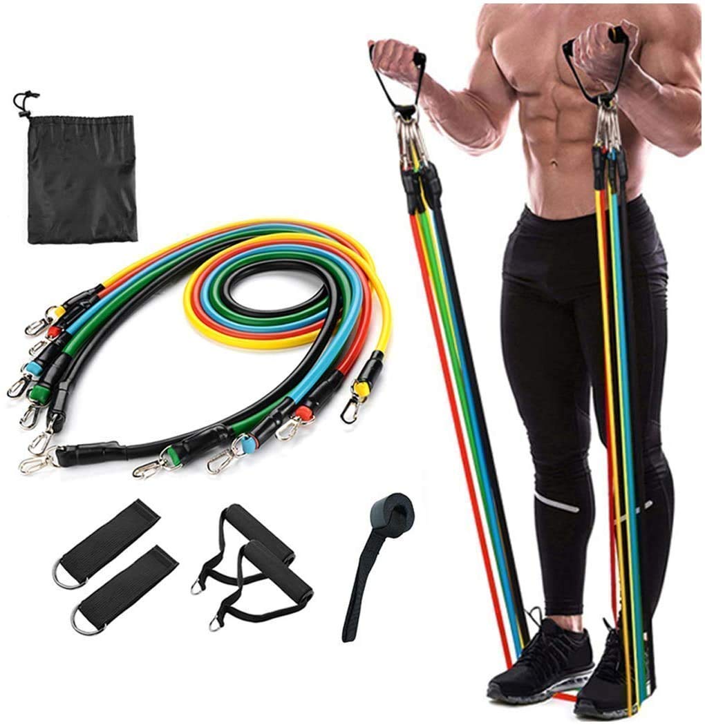 Resistance Exercise Bands with Door Anchor, Handles, Waterproof Carry Bag, and Legs Ankle Straps