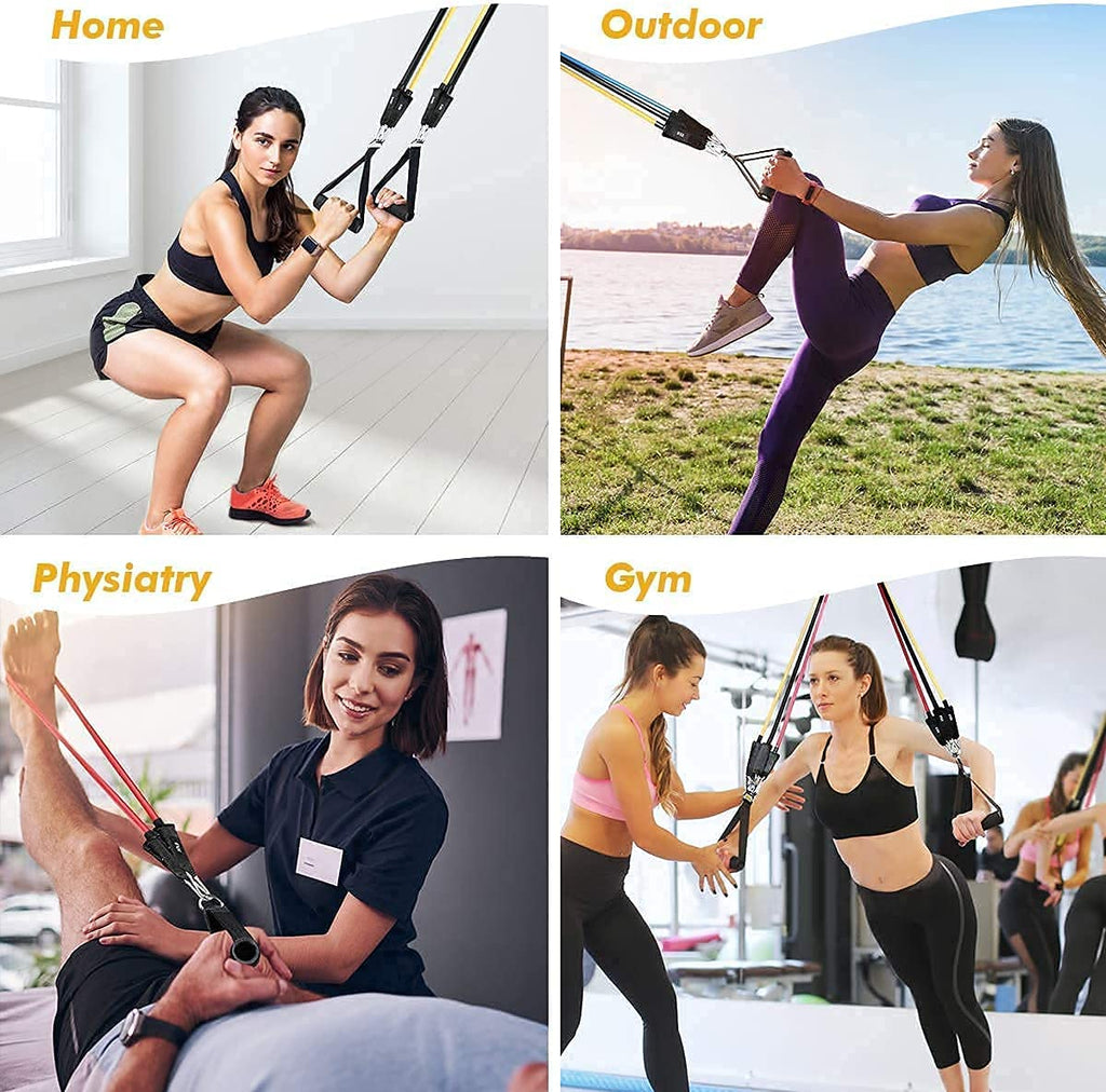 Resistance Exercise Bands with Door Anchor, Handles, Waterproof Carry Bag, and Legs Ankle Straps