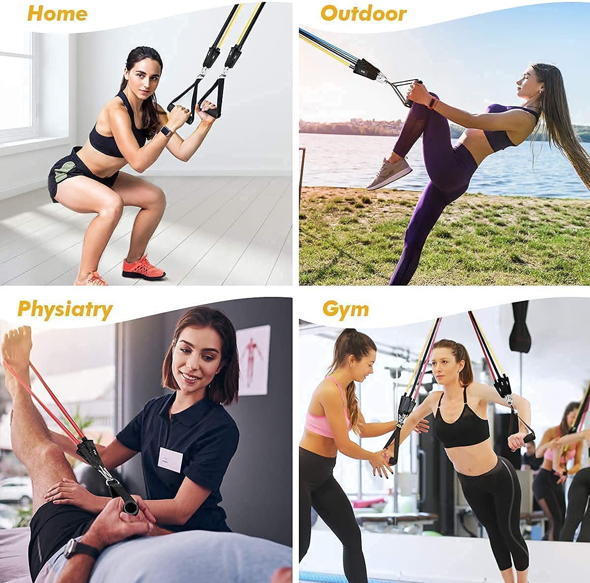 Resistance Exercise Bands with Door Anchor, Handles, Waterproof Carry Bag, and Legs Ankle Straps